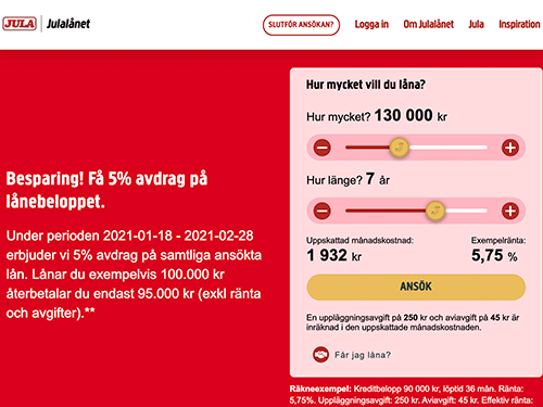 Julalånet webbsida