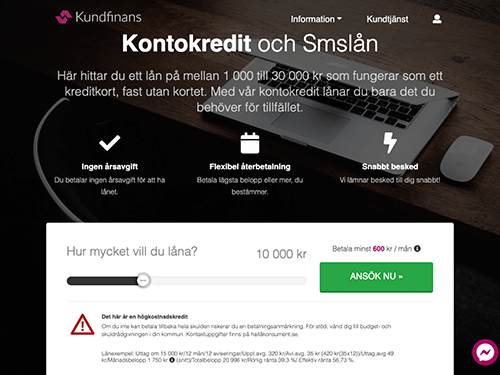 Kundfinans webbsida