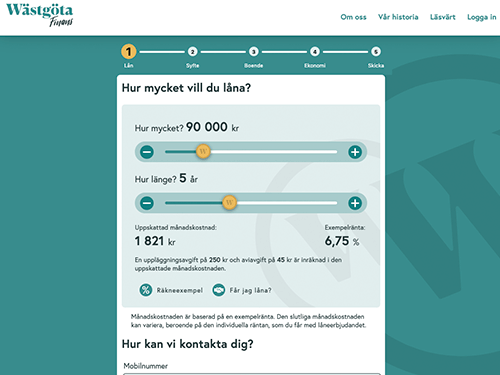 Wästgöta Finans webbsida